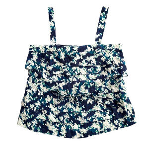 Under.ligne Blue Sleeveless Blouse Women Size Large Tiered Tie Front Wide Strap